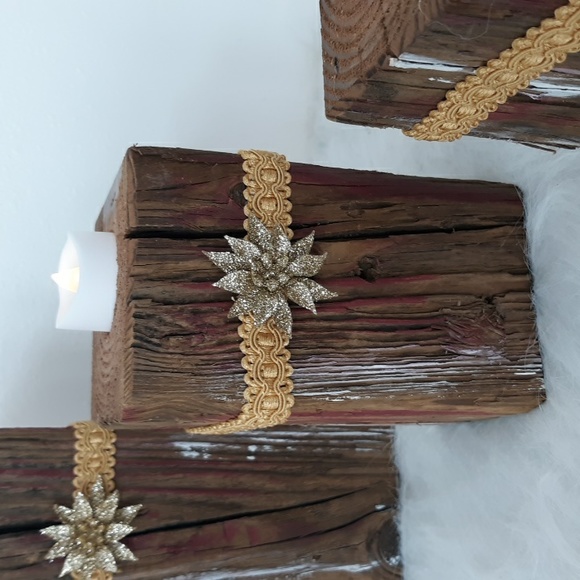 Farmhouse Rustic Wooden Candleholders Set of Three - Picture 3 of 5